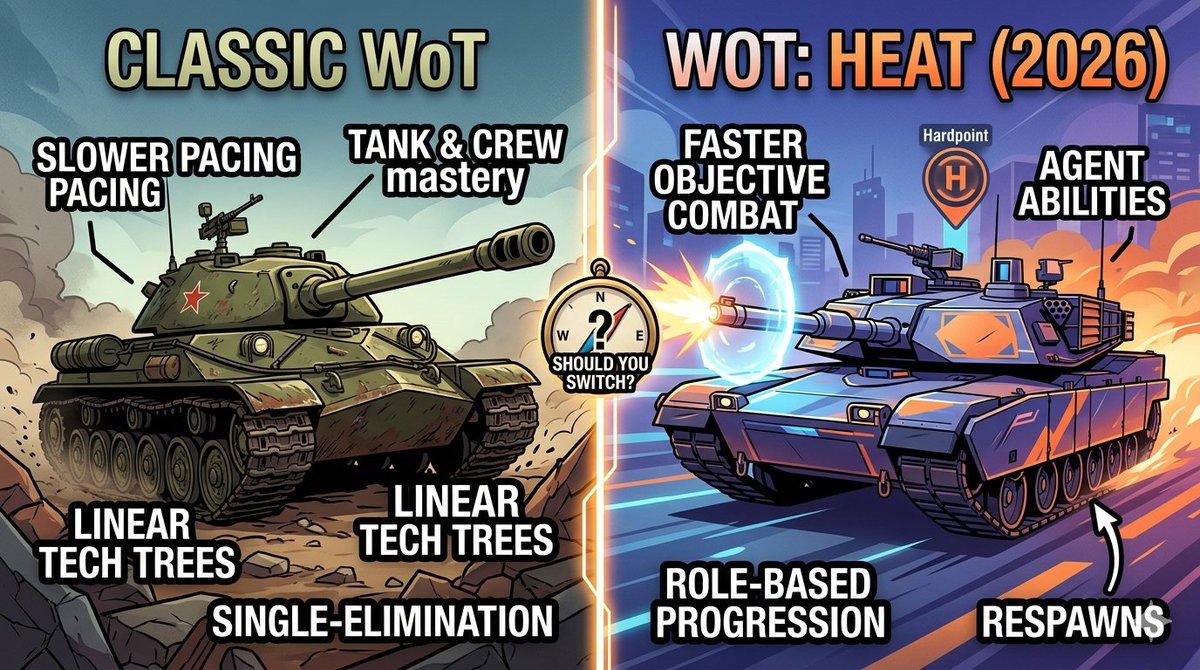 DTGREV's tweet photo. 🔥 Still wondering if HEAT is just WoT 2.0? It’s not.

⚔�� Faster matches
🧠 Agent-based gameplay
🎯 Objective-driven combat
🚫 No classic tech-tree grind
Veterans are calling it a “completely different battlefield.”
👉 Full breakdown:
 https://t.co/GqJaHVU7mf https://t.co/cPASXOtuRf
