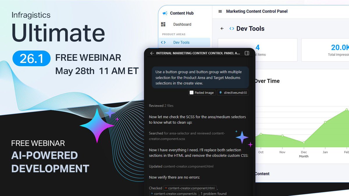 infragistics's tweet photo. Your AI assistant is hallucinating component names because it has no idea what your framework looks like.

We built a fix — and we're showing it live this Thursday.

Free webinar · May 28 · 11 AM ET
Connect VS Code Copilot, Cursor, Claude & JetBrains to real Ignite UI docs, APIs, and scaffolding via MCP. No more bad CSS.

Register 👉 https://t.co/8pRfEj3DQ1

#IgniteUI #MCPServer #AgenticAI