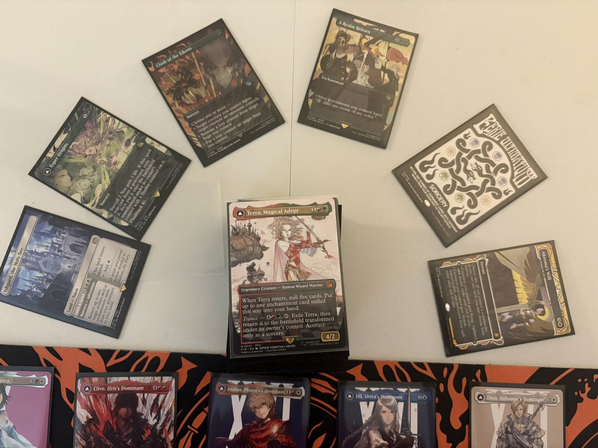 D_Fox789's tweet photo. Finally got to put together my first 5 color deck and it’s Terra:Magical Adept.
Focused on Summons and sagas with a bit of reanimation.
With the alt art of Terra I decided to go bling and go full art for all the summons to.
Full deck below https://t.co/onlKTVLcXq