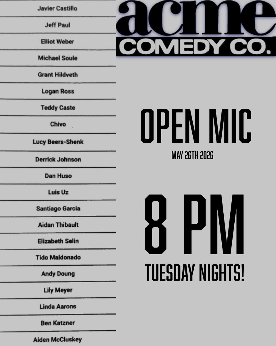 AcmeComedyCo's tweet photo. Open mic tonight at Acme. Free comedy. Worth every penny, sometimes more! 😅 https://t.co/YG8R4sQQiZ