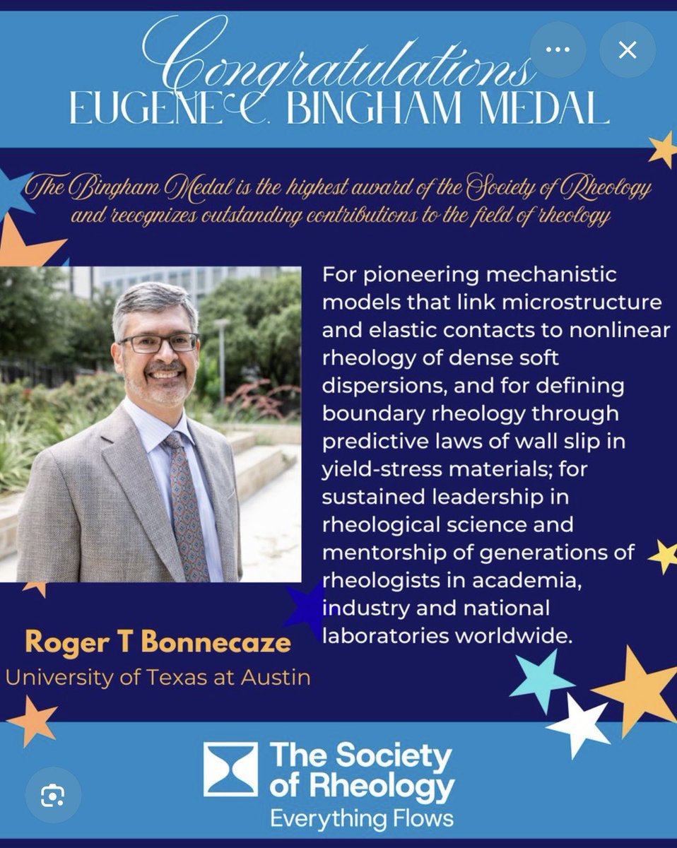 NPeppas's tweet photo. @CockrellSchool @rtbonnecaze Wow! Congratulations @rtbonnecaze The Bingham Medal is the greatest honor in rheology!  Bravo! https://t.co/LtIeyEJDlV