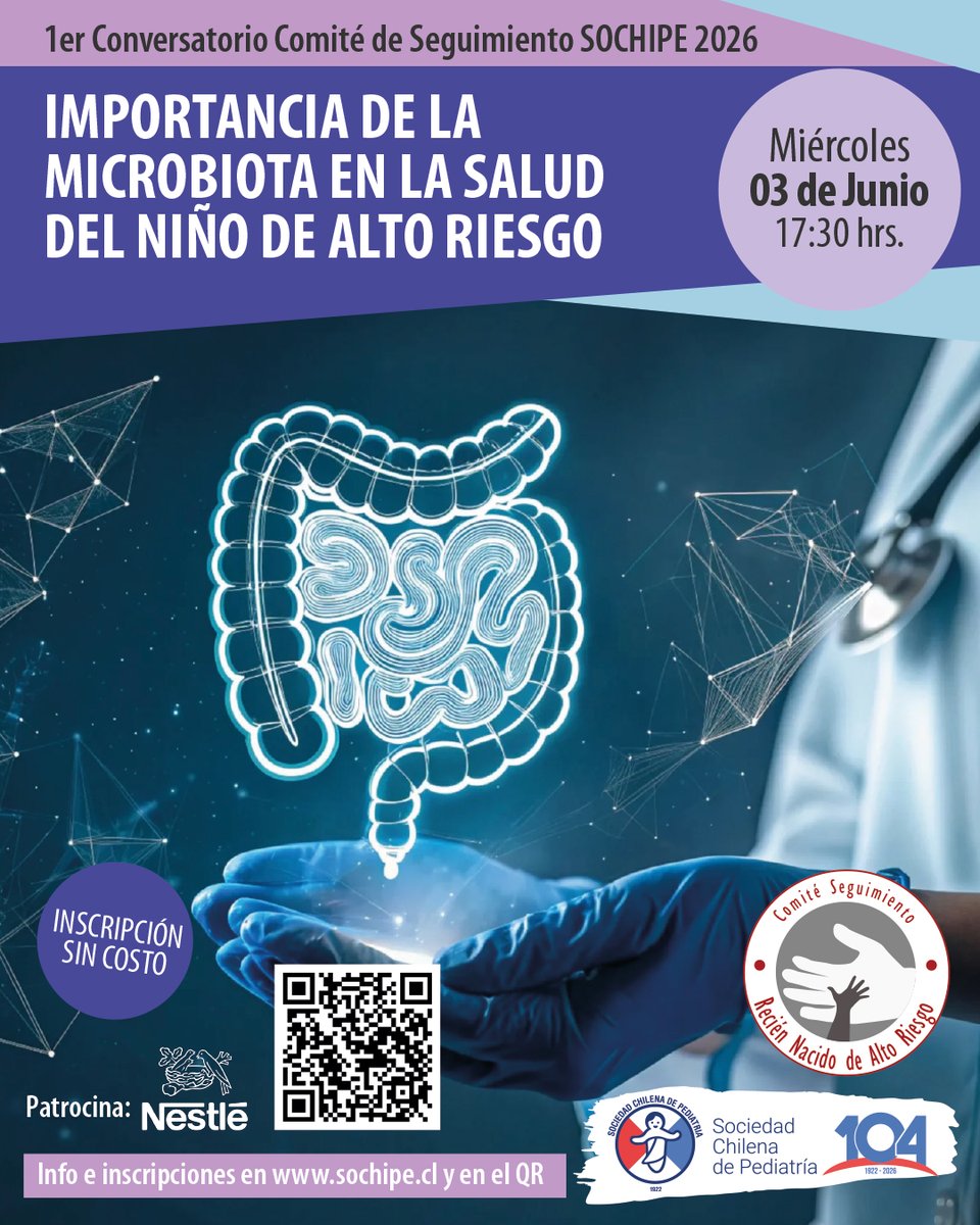 sochipe's tweet photo. CONVERSATORIO: "IMPORTANCIA DE LA MICROBIOTA EN LA SALUD DEL NIÑO DE ALTO RIESGO"
Participa en el 1er conversatorio que organiza nuestro Comité de Seguimiento del Recién Nacido Alto Riesgo SOCHIPE este año.

Miércoles 03 de junio, 17:30 horas. Más info en https://t.co/gdZjGgM1Al https://t.co/bfTF1KwycD