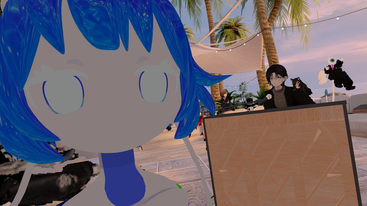 sonic321master's tweet photo. I was hanging out in Palm Point, a sunset beach hangout area in VRchat, but the best part is when @im_naku show up on stage and started playing on his piano, I'll have to bring some snacks and drinks next time #VRchat #Vtuber #music #beach https://t.co/oidnsfH2ev