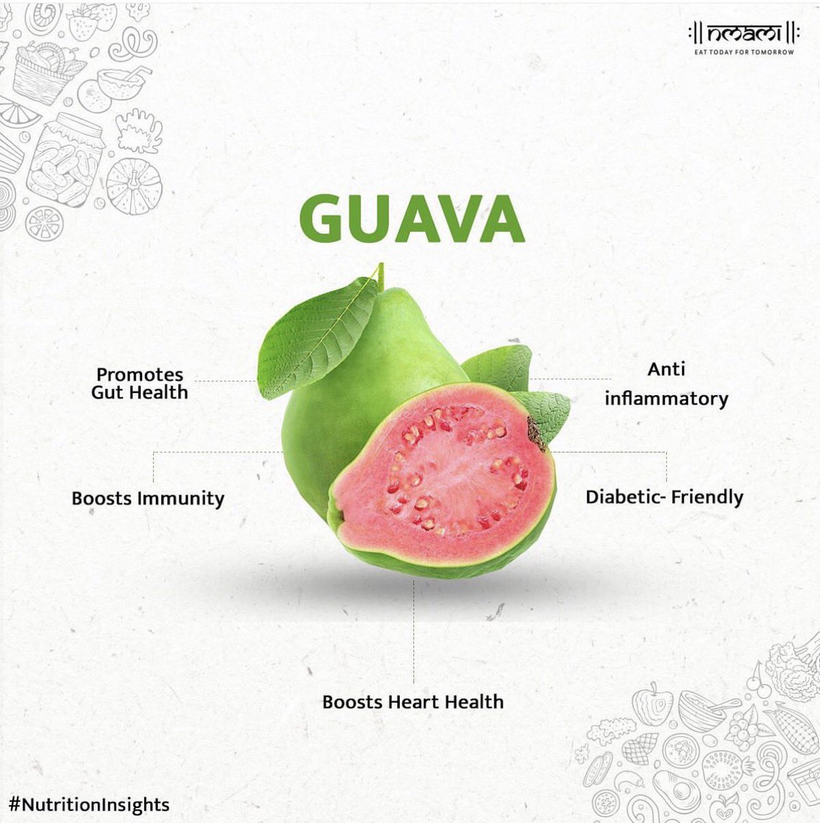 nmamilife's tweet photo. Nutrition insight of the day 
—
Not just the fruit, but guava leaves are super healthy too. Guava leaf tea can help manage diarrhea, lower blood sugar, and manage blood cholesterol levels.
—
#Nmamilife #NmamiLifeGirl #EatTodayForTomorrow #Nutrition #Nutritionist #Diet #Dietitian https://t.co/lsPyqs6agt