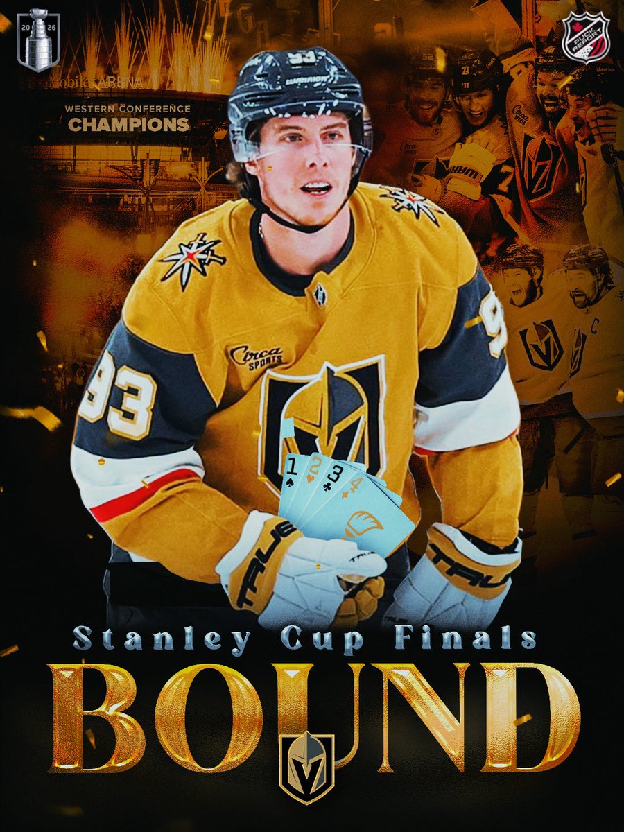 PuckReportNHL's tweet photo. 4 of brooms 🃏🧹

The Vegas Golden Knights are 2025-26 Western Conference Champions an are going to the #StanleyCup Final for the third time in their 9 years as a franchise. #ForgedInGold https://t.co/3OwTyvCCkv