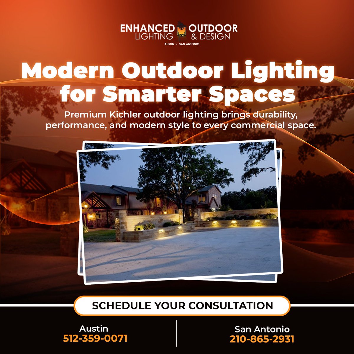 EnhancedLightTX's tweet photo. Make your commercial property stand out with premium Kichler outdoor lighting.  From pathways and entrances to architectural accents, Kichler fixtures deliver the perfect balance of durability, performance, and modern design for businesses that want to shine after dark. https://t.co/pLNWlrn9if