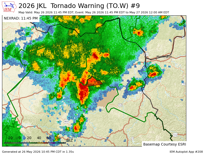 iembot_jkl's tweet photo. JKL issues Tornado Warning [tornado: RADAR INDICATED, hail: <.75 IN] for Elliott [KY] till 12:00 AM EDT https://t.co/a49hMCm5Uf https://t.co/MxJHU3O6tK