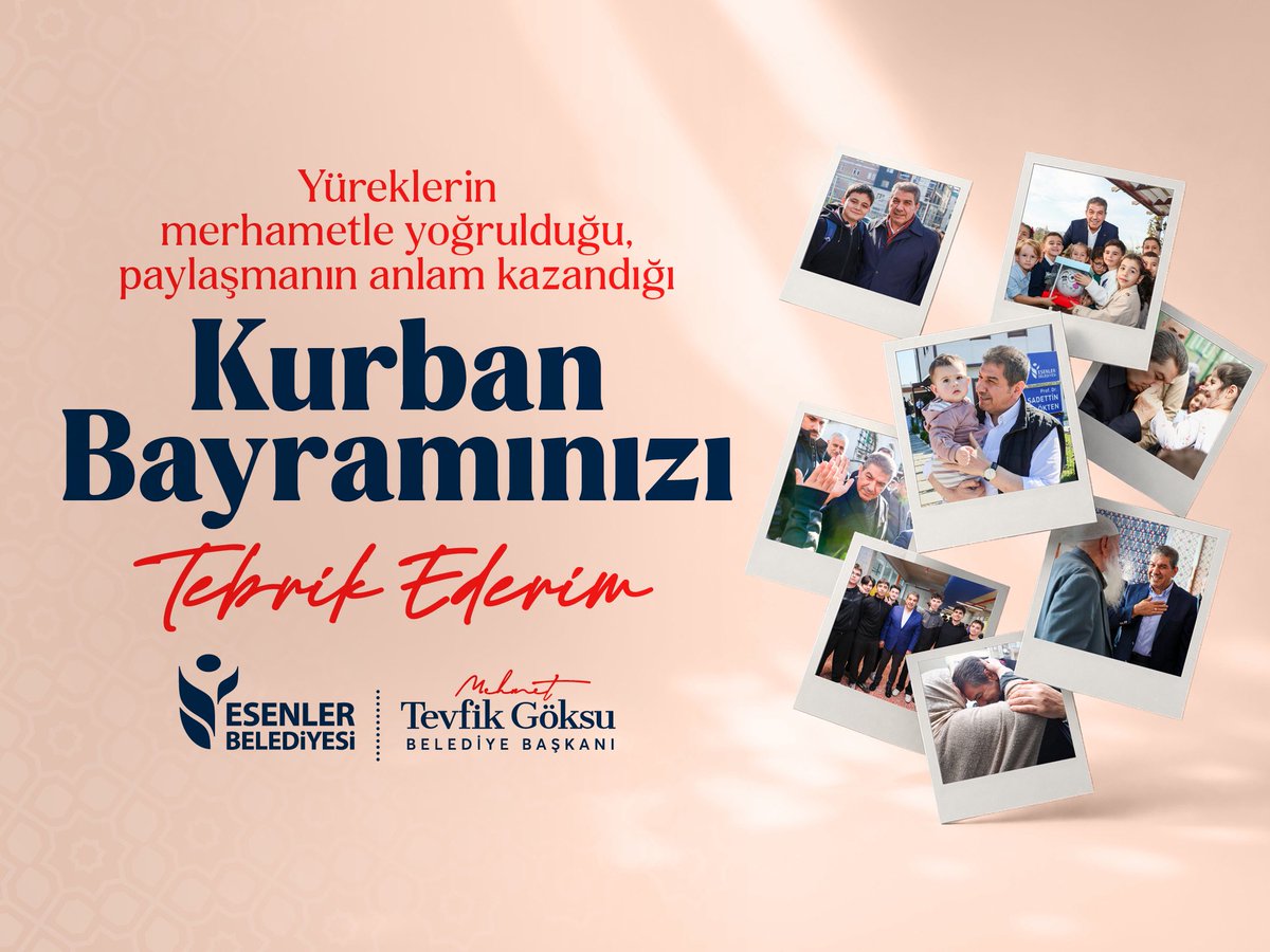 tevfikgoksu's tweet photo. Bayram; bir olmaktır, kardeş olmaktır, gönüller arasında köprüler kurmaktır.

Gönülleri bir kılan mübarek Kurban Bayramı’nın ülkemize, milletimize ve tüm insanlığa barış ve esenlik getirmesini diliyor; keseceğimiz kurbanların ve yapacağımız ibadetlerin kabul olmasını Rabbimden niyaz ediyorum. Bayramımız mübarek olsun.