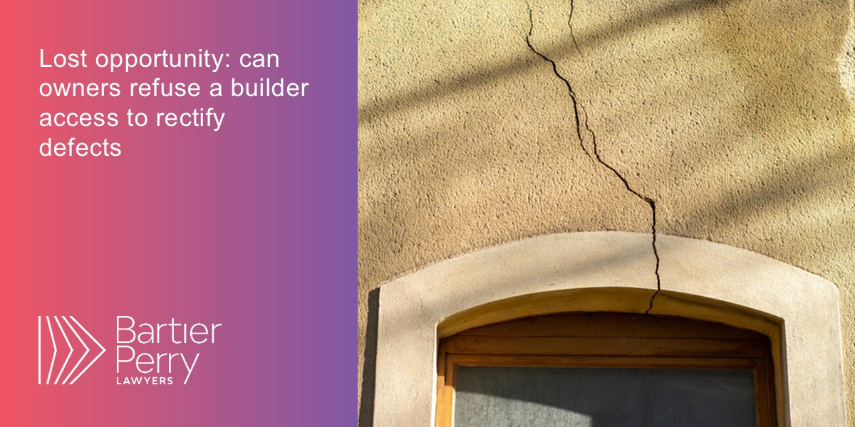 BartierPerryLaw's tweet photo. A decision of the NSW Court of Appeal has addressed an important question in residential construction disputes: must an owner give a builder an opportunity to rectify defects before claiming the cost of rectification? We explore a recent decision here: https://t.co/jC9ZPStAO3 https://t.co/b0z8RT68pR