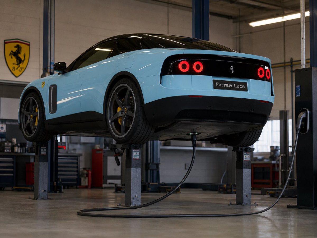 waitlessmess's tweet photo. No way they put the charging port underneath 💀😭 #ferrari #luce https://t.co/pBmWaerlws