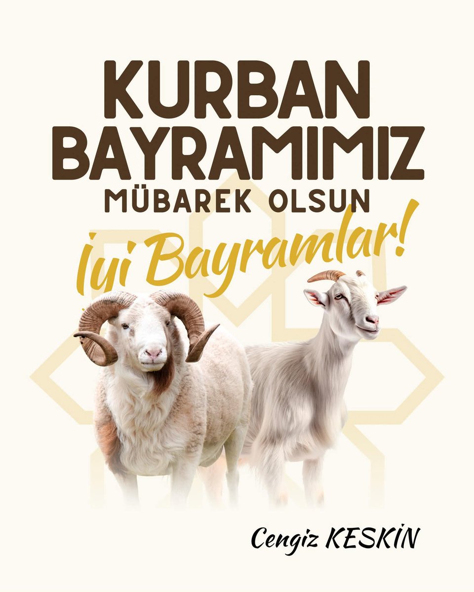 Cngzkeskn's tweet photo. Mübarek #Kurban Bayramınızı en içten dileklerimle kutlar,Ülkemize,milletimize, İslâm âlemine ve tüm insanlığa huzur, mutluluk, sağlık, bereket ve hayırlar getirmesi temennisiyle hayırlı bayramlar dilerim.                                                           #KurbanBayramı https://t.co/zJz2yBS8a2