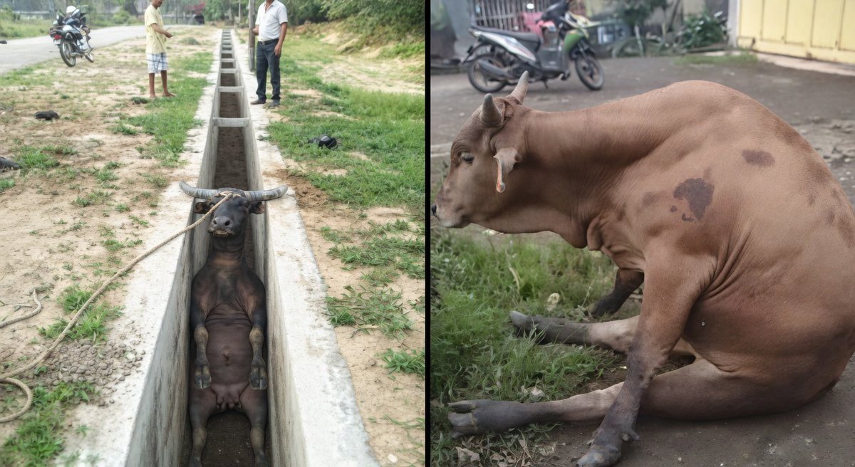 qrivasiii's tweet photo. Sapi nya habis keluar dari got, shock banget kayanya 😭 https://t.co/qHggCaqbzJ