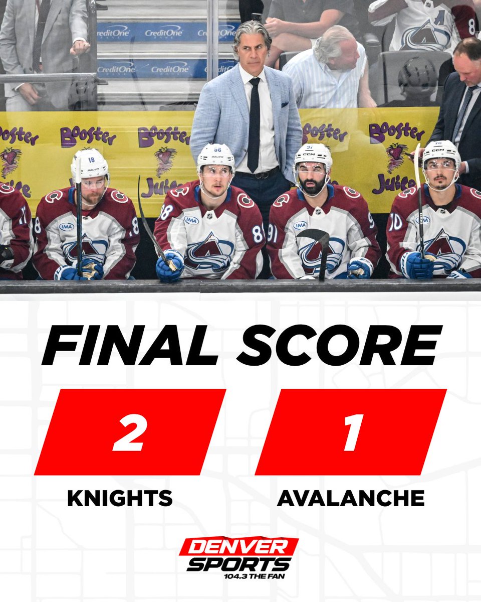 DenSports1043's tweet photo. The end of the road for the Colorado Avalanche. Vegas completes the sweep in the Western Conference Final.

What’s your immediate reaction? https://t.co/SlpmmeQGCd