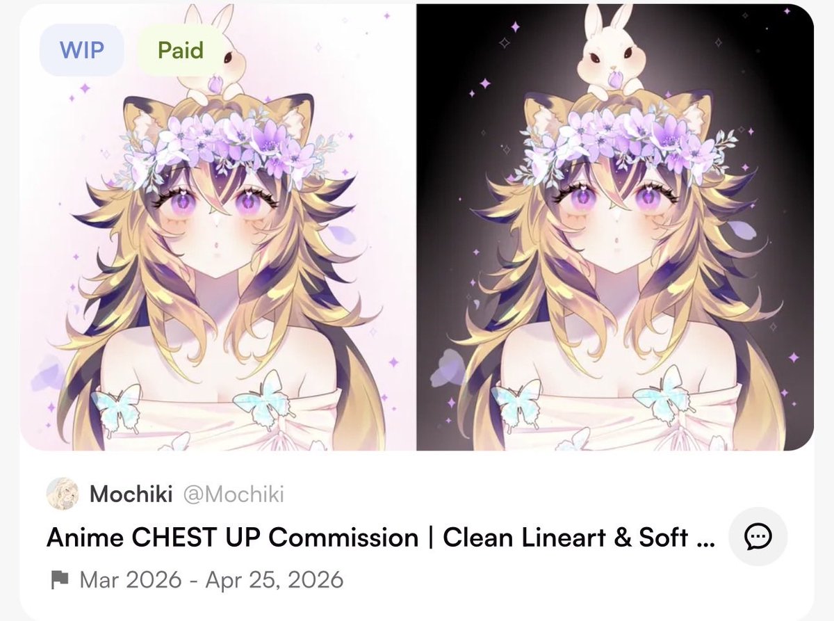 doveluzon's tweet photo. Warning about @mochiki1612

I normally don’t make posts like these but I want to bring attention to an artist who has completely ghosted me. This commission has been due for a month and no communication has been given besides the first day. I would not recommend working with them https://t.co/tlu9rb0RNi