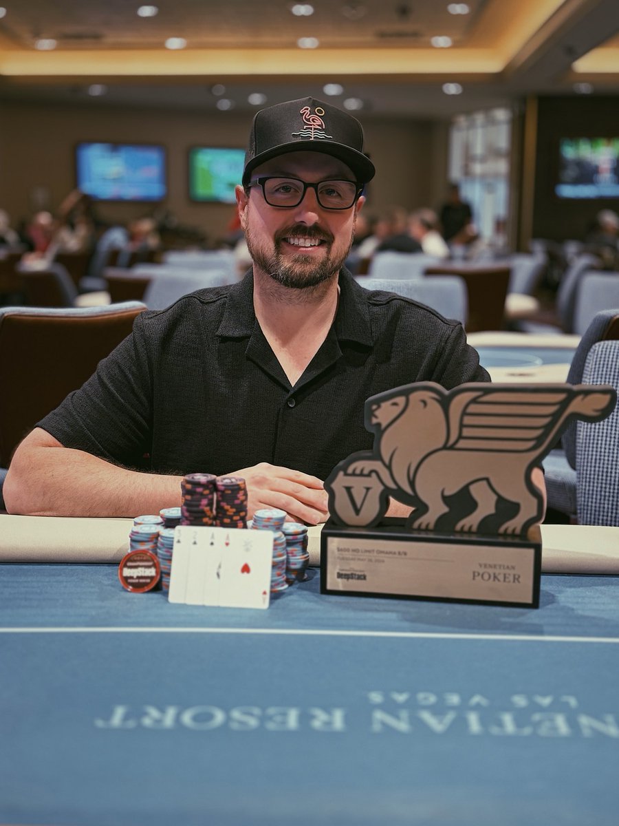 VenetianPoker's tweet photo. Congratulations to Tyler Phillips (@TylerP_Poker) of Huntersville, NC who was the winner via four-way chop in our DeepStack Championship Event #13 $600 Limit Omaha 8/B $40,000 guarantee on 5.26.26

Tyler takes home the DeepStack Championship bronze coin, the trophy, and $12,889 https://t.co/HVx0z0aHPB
