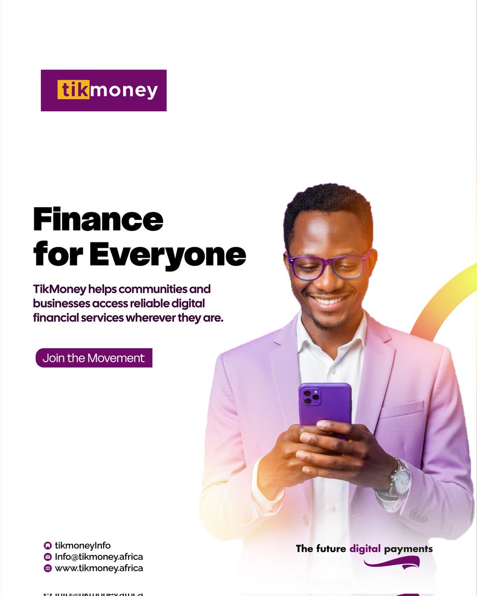 TikmoneyInfo's tweet photo. Finance made simple, secure, and accessible. 💜📲 With TikMoney, every payment moves you closer to a smarter digital future. #TikMoney #DigitalPayments #FinanceForEveryone https://t.co/uvNEwBsmm7