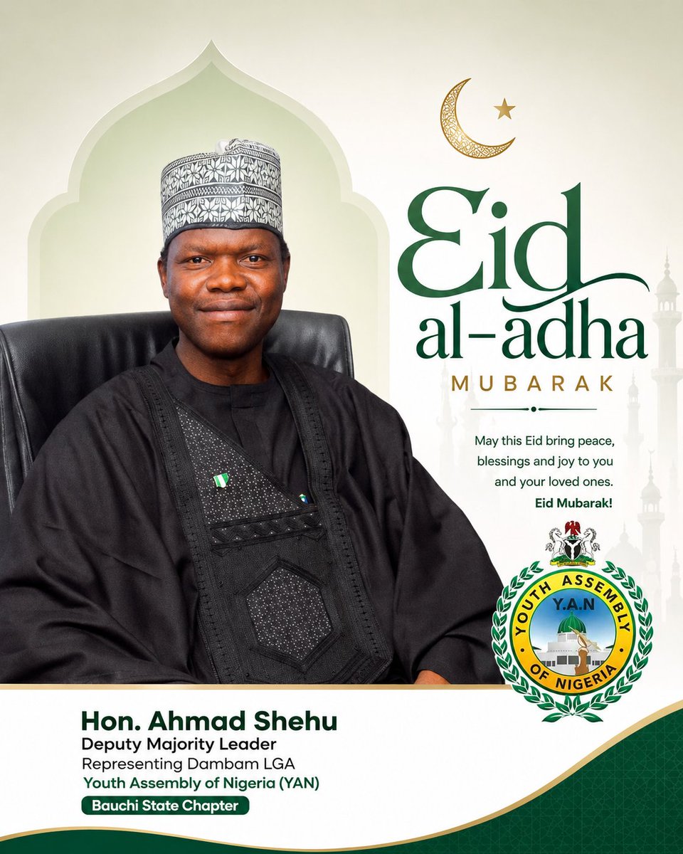 Senator_Dambam's tweet photo. As we celebrate this blessed occasion of Eid al-Adha, I extend my warmest greetings and heartfelt congratulations to the Muslim Ummah and the industrious youth of Damban LGA, Bauchi state, Nigeria. https://t.co/gAbN5WpbWi