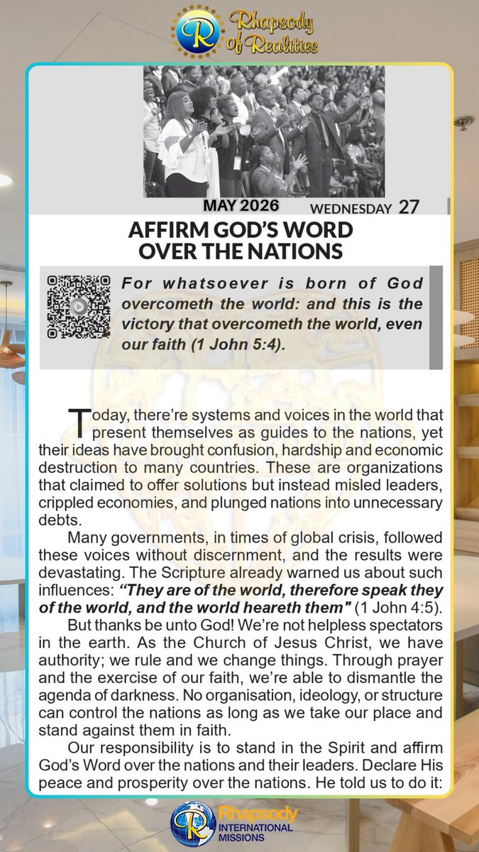 maghSUIZ's tweet photo. Rhapsody of Realities
Wednesday, 27th May 2026. https://t.co/7TDkFPe1Fj