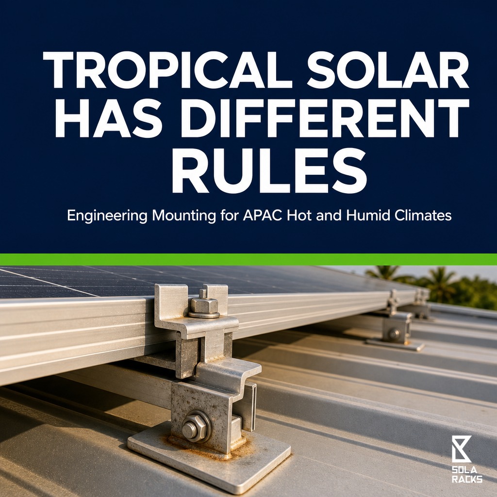 solaracks's tweet photo. Tropical APAC solar has different rules. Heat, humidity &amp; typhoons compound. Get the full engineering guide: https://t.co/yTRjDx8eGj #Solaracks #BeSupported #theboringracks #solarmounting #solarracking https://t.co/Cpcd6rlx27