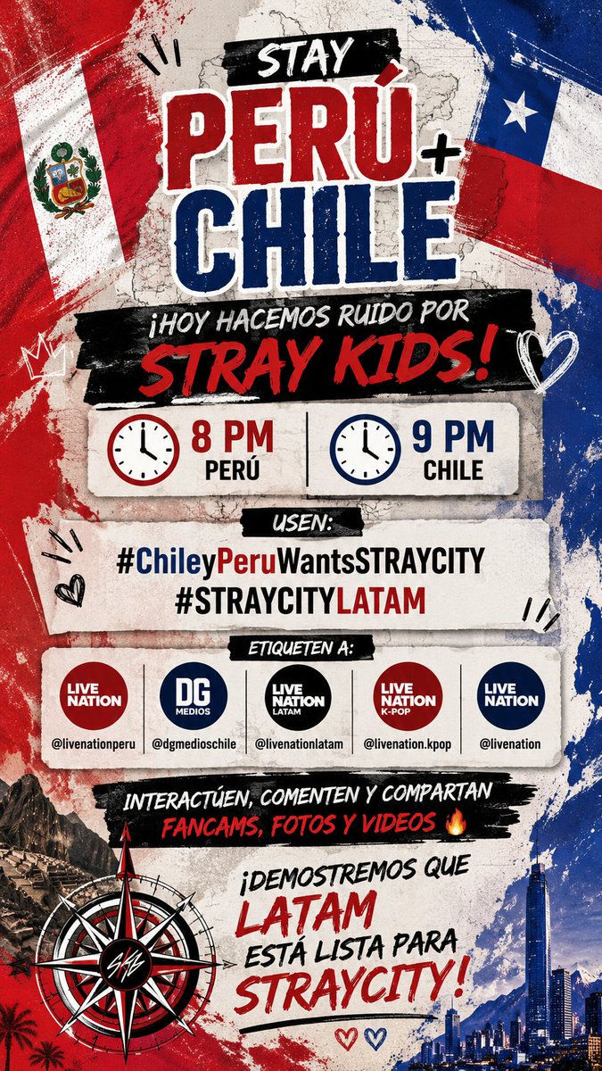 LeeKnowPeru_'s tweet photo. TENEMOS QUE LOGRAR LA META DE QUE STRAY KIDS VENGAN A NUESTROS PAÍSES 🇵🇪🇨🇱
STRAY KIDS EN PERÚ Y CHILE 
#ChileyPeruWantsSTRAYCITY
#STRAYCITYLATAM https://t.co/R38sigQJRD