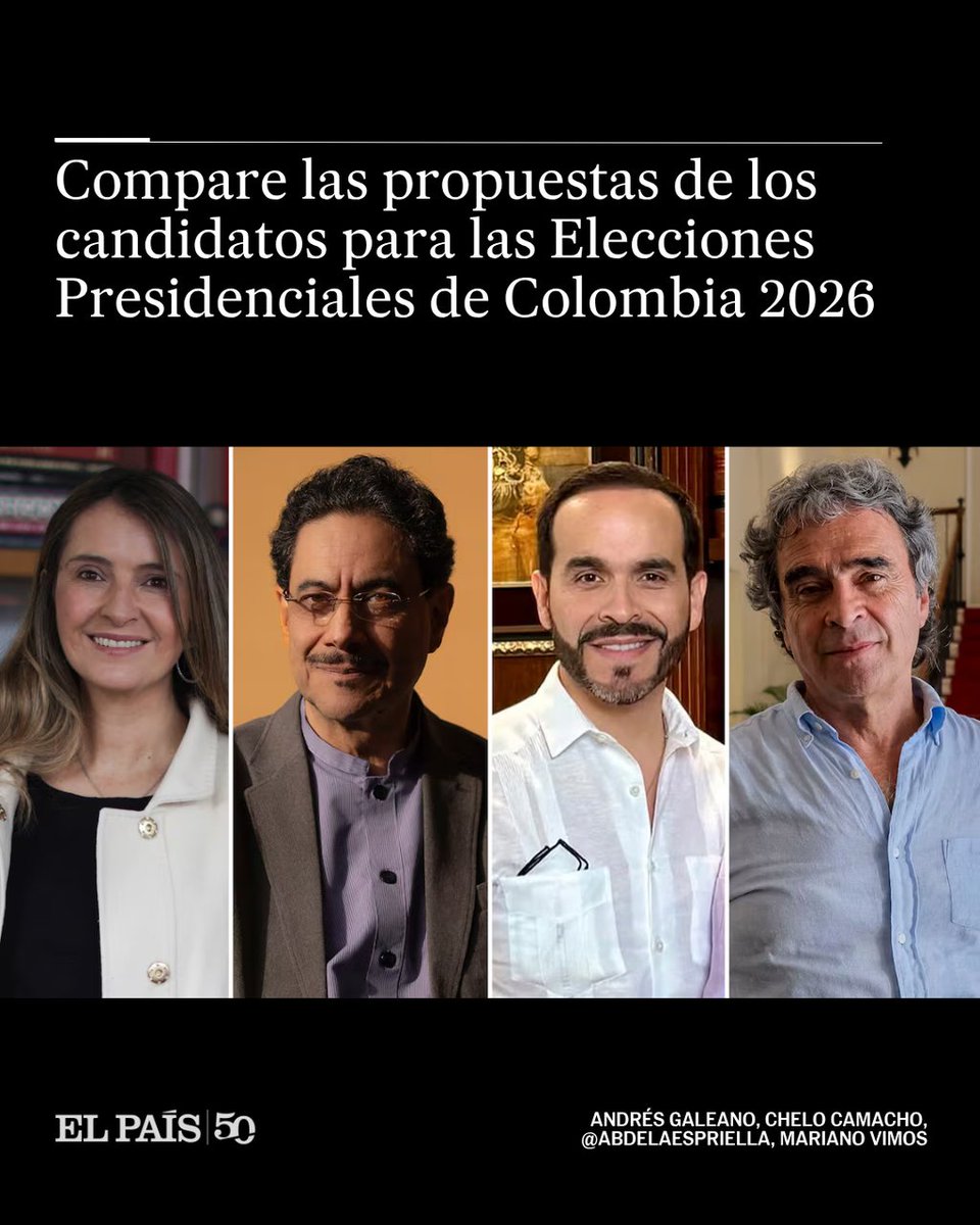 ElPaisAmericaCo's tweet photo. 🗳️ ESPECIAL | Las elecciones presidenciales se perfilan como una contienda entre tres distintas visiones de Gobierno: Paloma Valencia, Abelardo de la Espriella e Iván Cepeda. El siguiente comparativo permite revisar sus propuestas

🖋️ @bosqueli_
 https://t.co/uT8CLSXK8e https://t.co/NebEO5o6ya