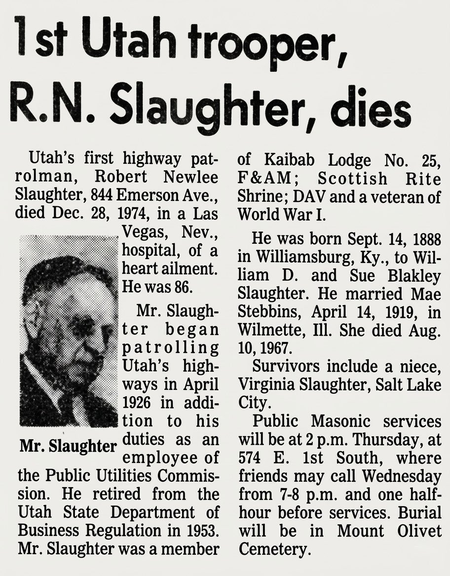 CWN_III's tweet photo. Yesterday, I set out to find a special headstone. Robert Slaughter’s marker honors his WWI service, but it tells only part of his story,he was also Utah’s first @UTHighwayPatrol patrolman. Beginning patrol in 1926, he helped pave the way for today’s Troops who continue serve Utah https://t.co/mNdrxi1HQj