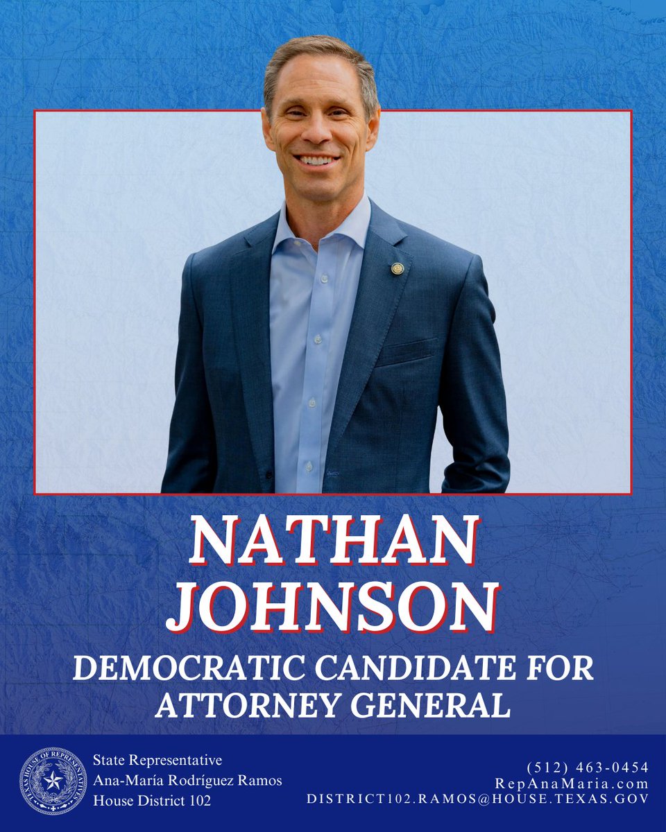 Ramos4Texas's tweet photo. Congratulations to Nathan Johnson for being our Democratic nominee for Texas Attorney General! @NathanForTexas #txlege https://t.co/qmr2x1NRk0