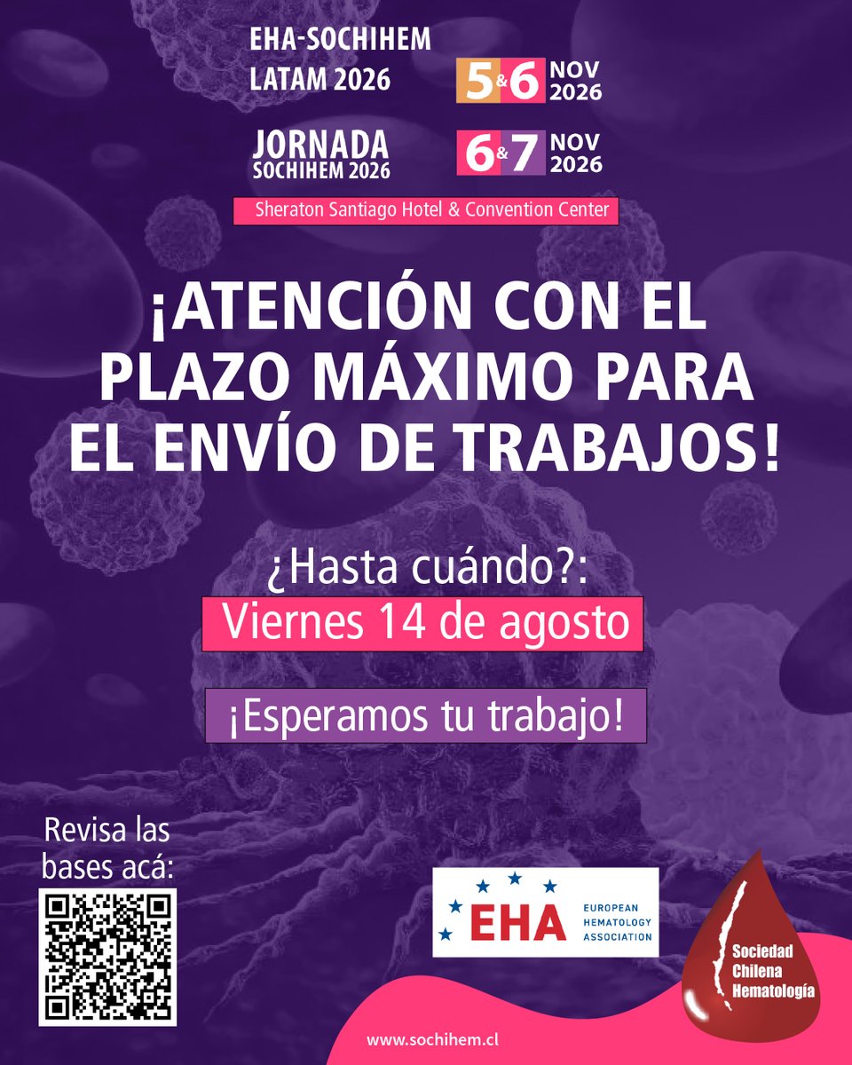 sochihem's tweet photo. ¡ATENCIÓN CON EL PLAZO MÁXIMO PARA EL ENVÍO DE TRABAJOS!

Te contamos que si tienes contemplado enviar trabajos para las Jornadas Sochihem, el plazo de entrega es el viernes 14 de agosto.

Revisa las bases de los envíos de trabajo en https://t.co/lcL6U8LIy9 https://t.co/bYD9umSDHY