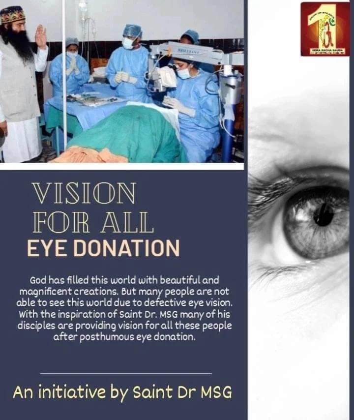 JiyaArora_777's tweet photo. Donating eyes is the biggest donation. Through this we can fill light in the dark life of a needy person. Lakhs of followers of Dera Sacha Sauda have taken a pledge to donate eyes posthumously by the pious teachings of Spiritual Guru Saint Gurmeet Ram Rahim Ji.
#SpreadTheVision https://t.co/U2bkVAgrgq