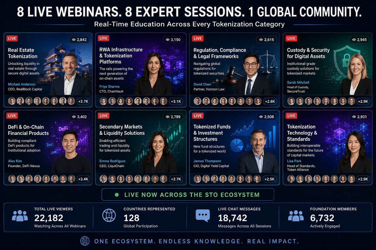 STOFoundation_'s tweet photo. Non Stop Tokenization Related Webinars from Industry Leaders

The future of tokenized capital markets will be built through education….. collaboration….. and shared industry expertise…..

That’s why STO Foundation Founding Members will be hosting ongoing bi-weekly webinars across their respective tokenization categories — helping educate issuers, investors, institutions, and ecosystem participants on the rapidly evolving world of RWAs, STOs, digital securities, compliance, custody, infrastructure, liquidity, and on-chain finance…..

In addition to live webinars, members will gain access to an expanding library of:
• On-demand e-learning modules
• Educational blueprints
• Industry workshops
• Infrastructure deep-dives
• Regulatory and compliance discussions
• Tokenization best practices
• Institutional insights and market intelligence

Our goal is to create one of the leading educational ecosystems for the future of tokenized finance and blockchain-powered capital markets…..

As this industry matures, access to trusted knowledge and experienced infrastructure providers will become one of the most valuable assets in the market. 🚀

#STOFoundation #RWA #Tokenization #DigitalSecurities #Blockchain #CapitalMarkets #Web3 #OnChainFinance #Education #InstitutionalFinance #STO #RealWorldAssets #AssetTokenization