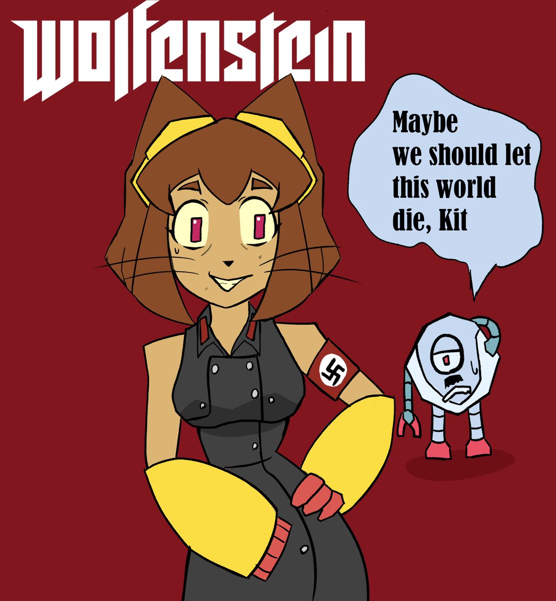 NFrecs's tweet photo. I feel like kit would really struggle in the wolfenstein world but i thought about this while shopping for fruit today #Gameoverse #Kitgameoverse #kitbodega #wolfenstein https://t.co/ab352FBKcT