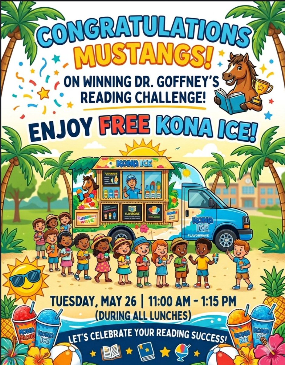 Aldine9_AISD's tweet photo. Our Mustangs enjoyed Kona Ice today as a celebration for being Top High School in @drgoffney reading challenge! Thank you, @aldinelibraries @DrLindseyWise and @pl_calderon for making it possible. #A9Strong #AldineStory https://t.co/zdbzeV1Ulo