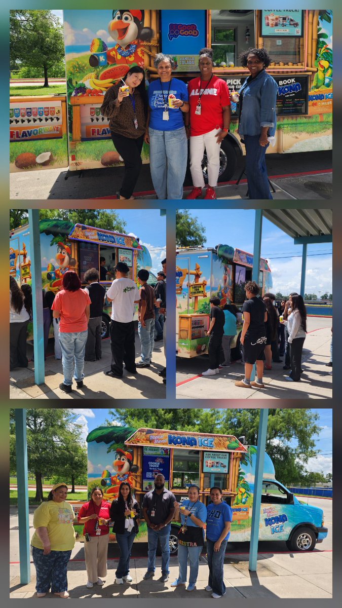 Aldine9_AISD's tweet photo. Our Mustangs enjoyed Kona Ice today as a celebration for being Top High School in @drgoffney reading challenge! Thank you, @aldinelibraries @DrLindseyWise and @pl_calderon for making it possible. #A9Strong #AldineStory https://t.co/zdbzeV1Ulo