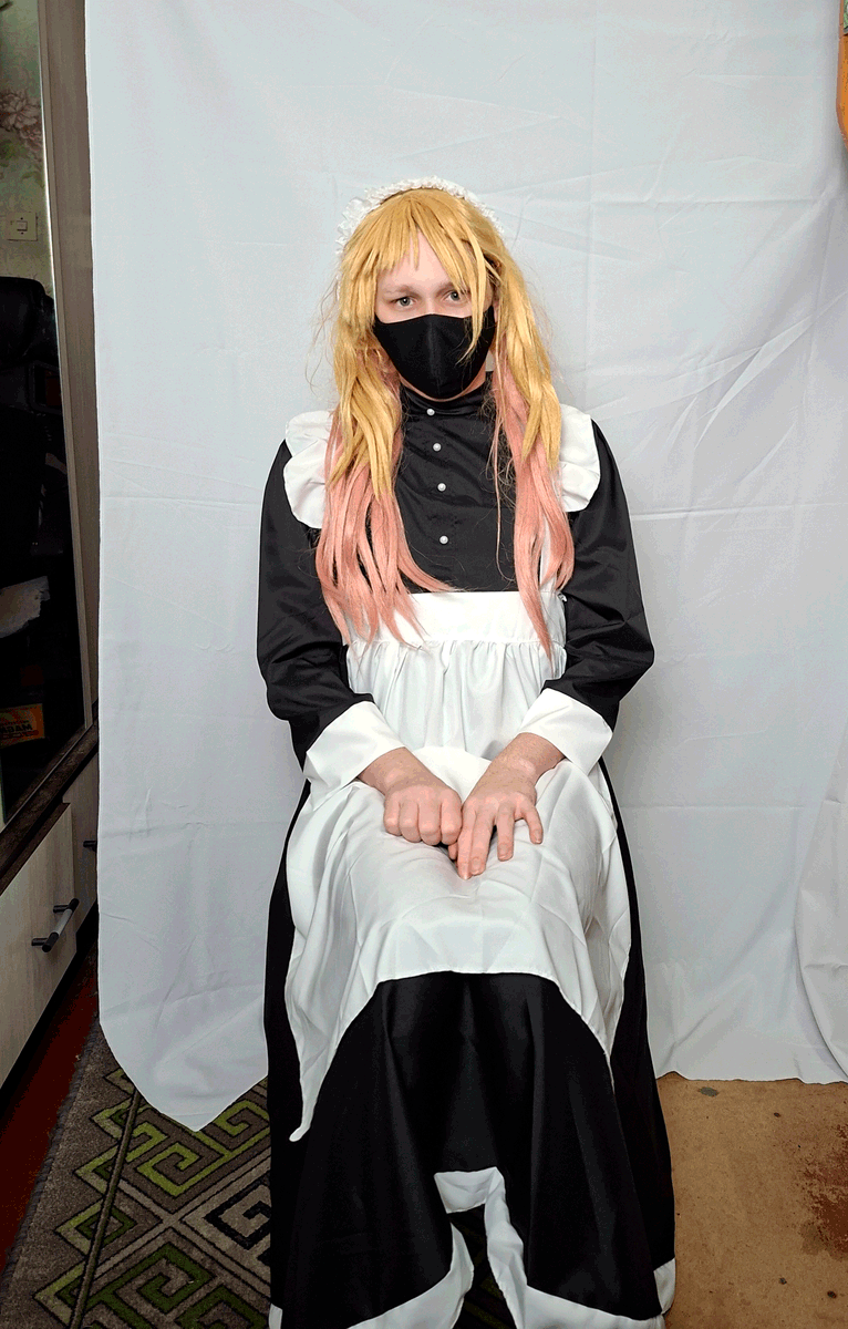 Femboy_Alena's tweet photo. #femboy #maid #cosplay #victorianmaid #nonerotic #sitting #fishnets #fishnettights #shoes #maryjane #working https://t.co/Be7utxZGBY