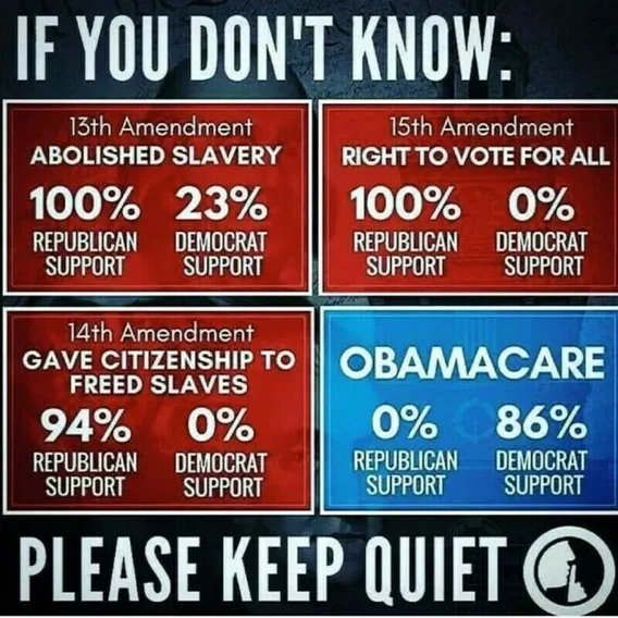 Jessies_Too's tweet photo. ICYMI:  History settled how slaves we fought for in 
the Civil War moved through the process by adding
the 13th, 14th & 15th Amendments in order to grant
them full freedom & citizenship rights!!!  

Thousands gave their lives to free those in bondage,
and Republicans made sure their freedom became
constitutional.  As you can see, Democrats did nothing
to improve the lives of slaves & the Left's soy boy 
Obama made sure everyone's healthcare was pricey 
& inadequate. 👇