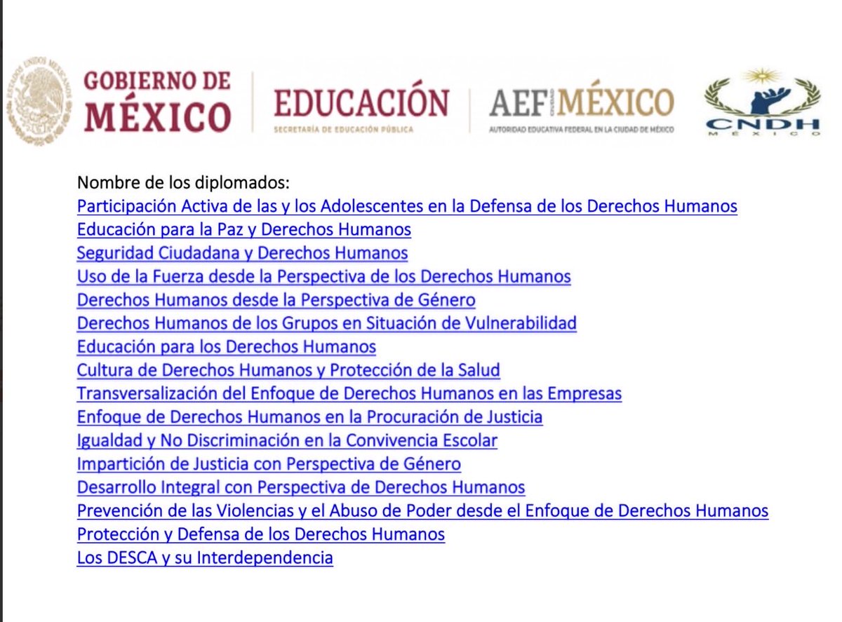 DocentesCdmx's tweet photo. 📚⚖️ Fortalece tu formación profesional con los cursos gratuitos y en línea de la Comisión Nacional de los Derechos Humanos.

📲 Ingresa aquí:
https://t.co/KAunNpT1eX

*️⃣ Desde Drive: https://t.co/JZGUTDwuGb https://t.co/3piovGfXuG