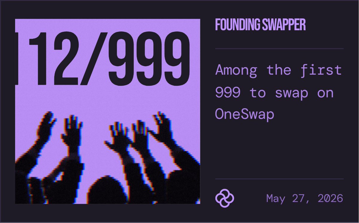 cckemangi's tweet photo. Founding Swapper 112/999 🟢
Just swapped on @oneswapcc, Canton's most accessible DEX.
Early is a position. 💎 https://t.co/DqUUXWDzcu
#OneSwap #swap https://t.co/Z3Q7CftCV2