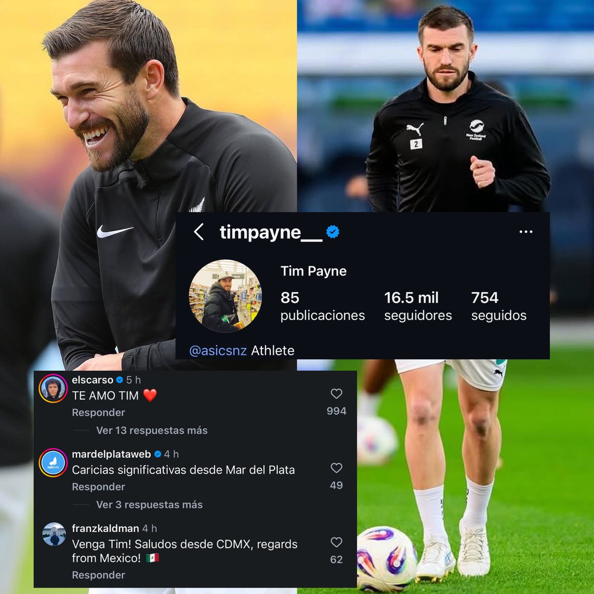 CerebrosG's tweet photo. En redes sociales inició un movimiento para darle ánimos al jugador menos conocido de la Copa del Mundo 2026.

El futbolista de Nueva Zelanda tenía ayer solo 4,000 seguidores en su cuenta de Instagram y ahora casi tiene 17,000.

Todas las personas le están dejando comentarios súper positivos en sus fotos, Tim Payne probablemente todavía no entiende que está sucediendo, pero se está convirtiendo en todo un fenómeno del internet.