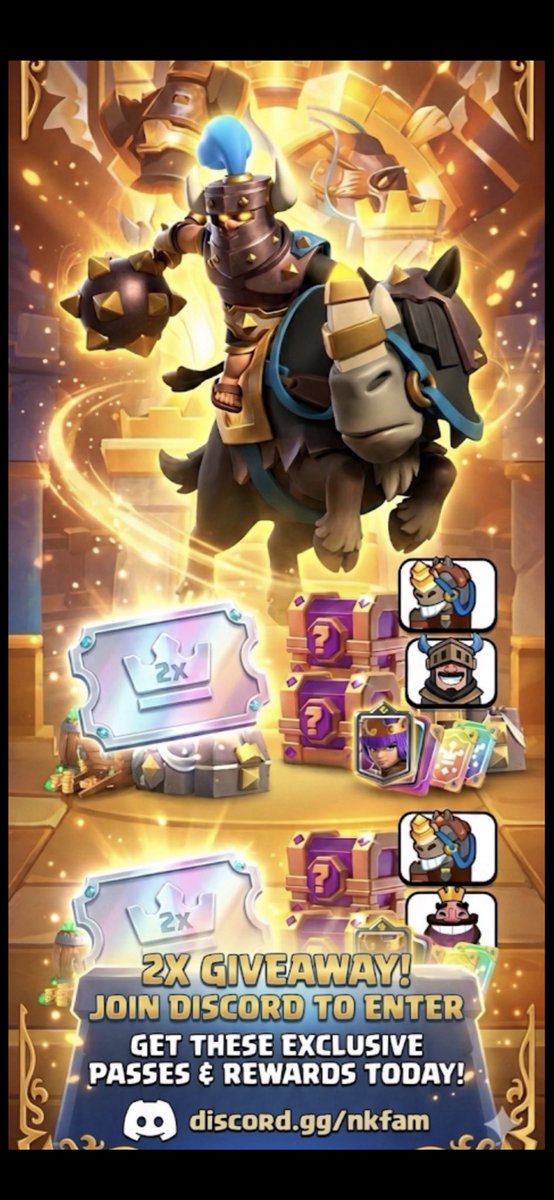 NightKingdomCR's tweet photo. Last chance to sign up for the giveaway 

X2 passes + $300 tournament on the 29th

Requirements join our discord server and follow us on @NightKingdomCR 
https://t.co/vc8mFB1gCF 
Post proof you join and must make a ticket in the server to be able to verify for the giveaway 
#clash #clashroyale