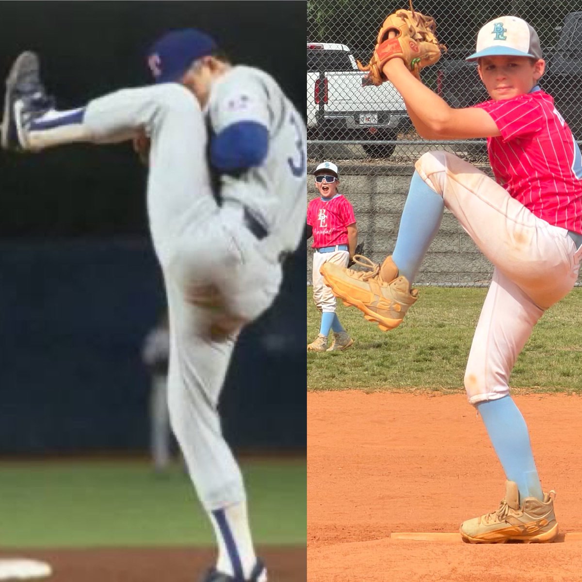 3SmithBros1's tweet photo. Not quite the “Ryan Express” level yet with the leg kick, but the “Sutton Express” is getting there 🚂⚾️ #NolanRyan #SuttonSmith https://t.co/fT2t8i3elc