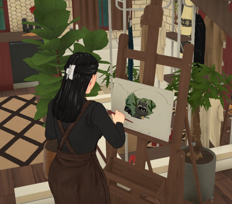 Plumbique's tweet photo. Can confirm, I adore this game. The first painting my para made was of a raccoon 🥹 There is so much to explore and I really love how everything functions so far. 

I actually have to put in work for the relationship to develop!! I love it lol https://t.co/KeY6WOzkxW