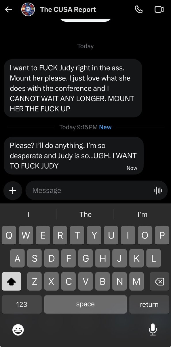 beckispool's tweet photo. BREAKING: CUSA social media influencer, @The_CUSA_Report , literally said "I want to F*ck Judy…" in a private message after crying about LU being run-ruled in the CUSA baseball championship, so no, not all CUSA accounts are fans. Most are, but not that one. https://t.co/EgMmS4hsYv