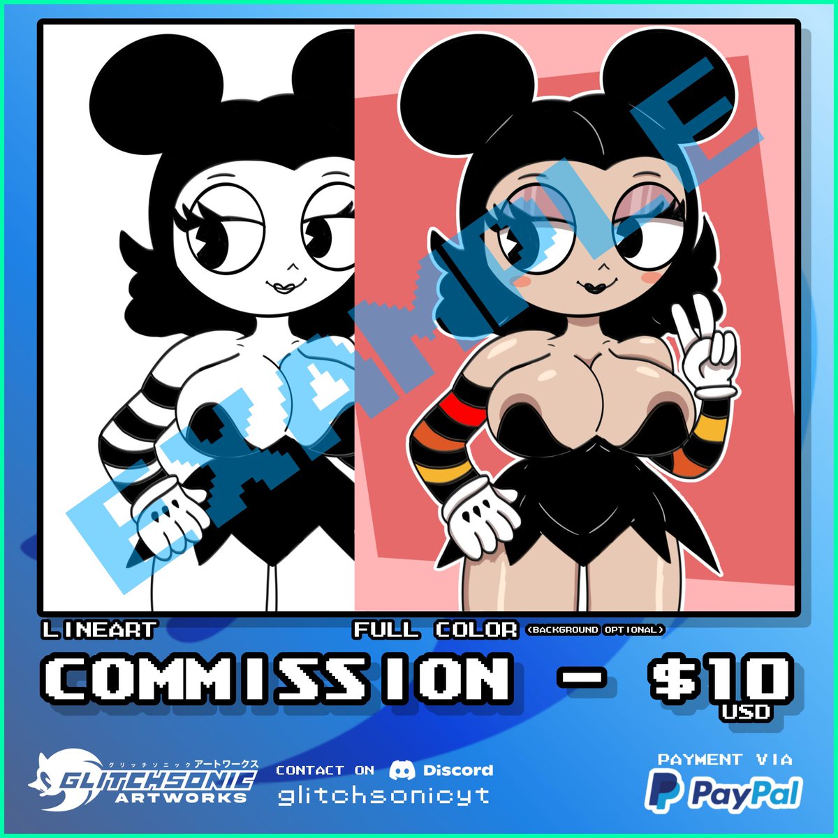 GLITCHSONICYT's tweet photo. I got bored, so I decided to open up Temporary Commissions, feel free to contact me on Discord if interested.

Price: $10 USD [Lineart + Full Color]

[I’m currently doing 5 Slots, but can add a few more if there’s demand.] https://t.co/3Pfk8vqPoz