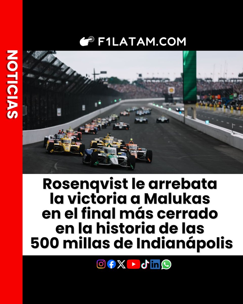 F1LATAMCOM's tweet photo. #Indy500 | Rosenqvist le arrebata la victoria a Malukas en el final más cerrado en la historia de las 500 millas de Indianápolis
-
🗒️🔗👉 https://t.co/kxtVo3uAG9
-
#F1LATAM #Formula1 #FormulaOne #F12026 #IndyCar https://t.co/HNIDDxXleb