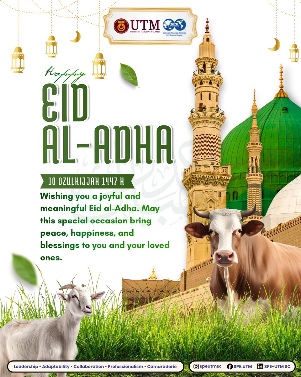 speutmsc's tweet photo. [SELAMAT HARI RAYA AIDILADHA 1447H]

SPE-UTM SC wishes everyone a blessed and joyful Hari Raya Aidiladha. 🤍 May this celebration bring peace, happiness, and blessings to you and your loved ones. 🕌✨

Safe travels &amp; Selamat Hari Raya Aidiladha! 💙

#SPEUTMSC https://t.co/i7oJ39cr4l