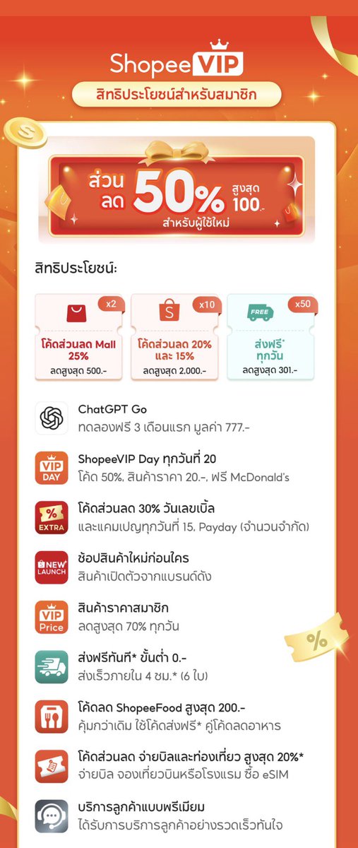 wanhthun's tweet photo. ยกเลิกง่าย ไม่ต้องกังวล 
แต่เอาจริง ใช้ ShopeeVIP แล้วไม่อยากจะยกเลิกนะ 😆

สมัคร VIP ได้ ChatGPT ฟรี 3 เดือน คุ้มแล้ว https://t.co/lt0p4NTxEe