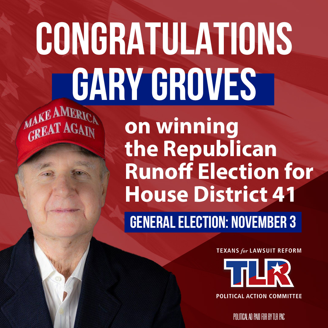 TLRPAC's tweet photo. Congratulations to Gary Groves for winning the Runoff Election for Texas HD 41!

TLRPAC is proud to support his campaign and are grateful to the voters who turned out to keep HD 41 in conservative hands. 

Learn more about TLRPAC’s endorsed candidates: https://t.co/3BSv5t73J8 https://t.co/xrHl3VrKNW