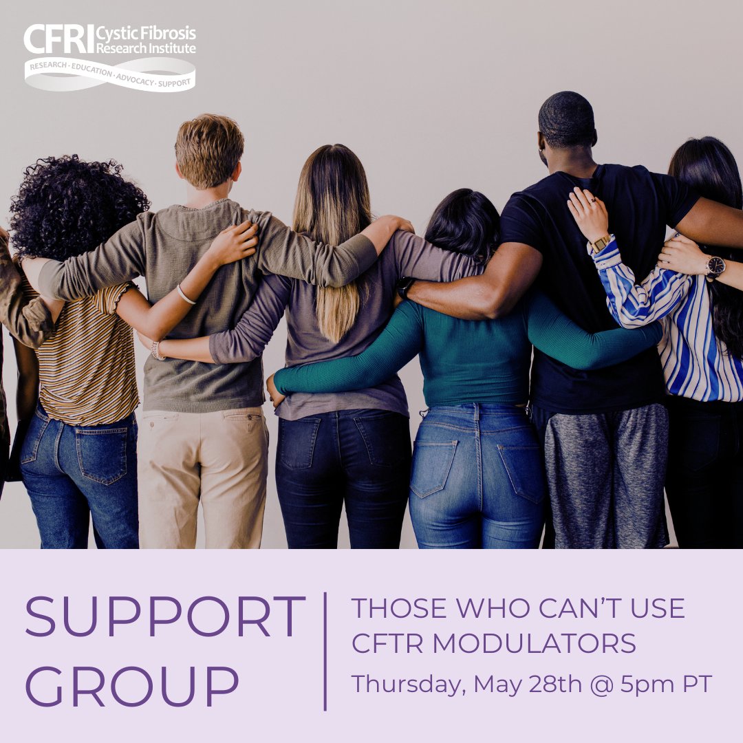 CFRI_CureCF's tweet photo. If modulator therapy is not an option for you — this space was made with you in mind. CFRI's Virtual Support Group for Those Who Cannot Benefit from CFTR Modulators meets monthly — facilitated by Sonya Haggett, LCSW. #cysticfibrosis.
May 28th / 5pm PT / https://t.co/rBy0af4hEv https://t.co/7JlCtBUGcI