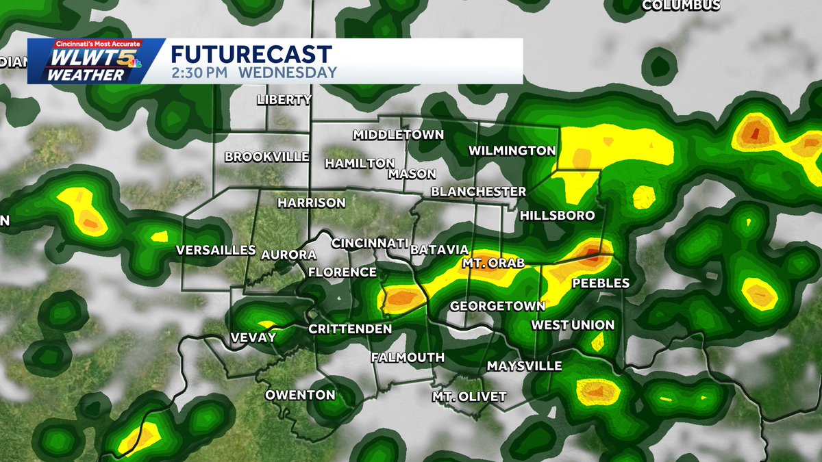 AllisonWeather's tweet photo. A few morning downpours will be possible, but more development is expected in the afternoon-evening! https://t.co/ZLelM8JASu