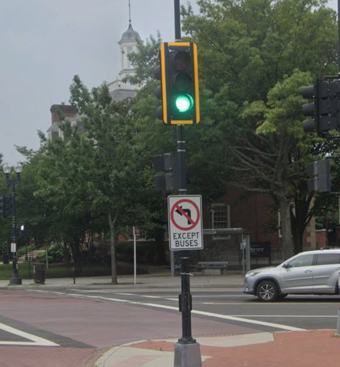 jvass424's tweet photo. @livpach25 I think the bus used to go down Kansas Ave and turned directly on Georgia Ave because the no left turn sign says “except buses.” Apparently there were complaints about the bus blocking the crosswalk so they now use Varnum St to turn left but cars always block that intersection. https://t.co/CFVXBFXK9d